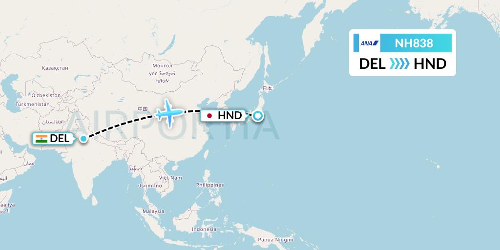 NH838 All Nippon Airways Flight Map: Delhi to Tokyo