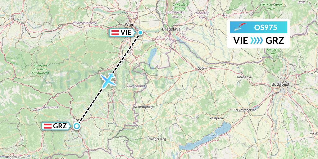 OS975 Austrian Airlines Flight Map: Vienna to Graz