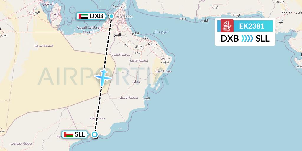 EK2381 Emirates Flight Map: Dubai to Salalah