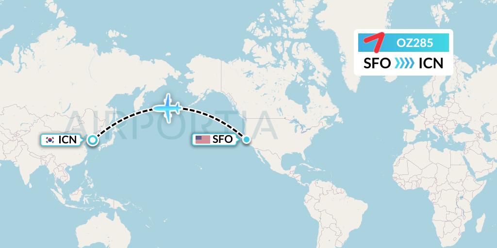 OZ285 Asiana Airlines Flight Map: San Francisco to Seoul