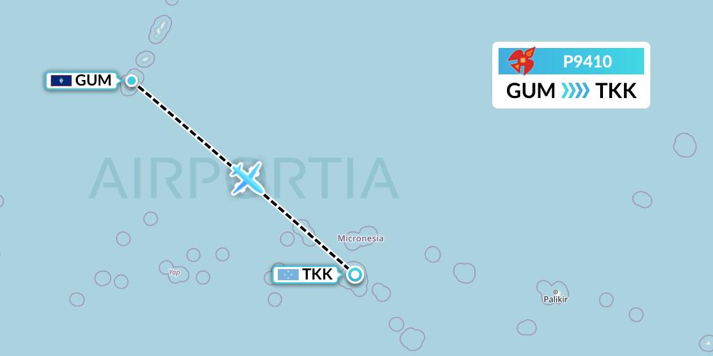 P9410 Asia Pacific Airlines Flight Map: Guam to Chuuk