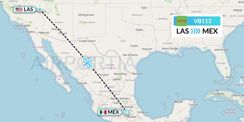 VB113 VivaAerobus Flight Map: Las Vegas to Mexico City