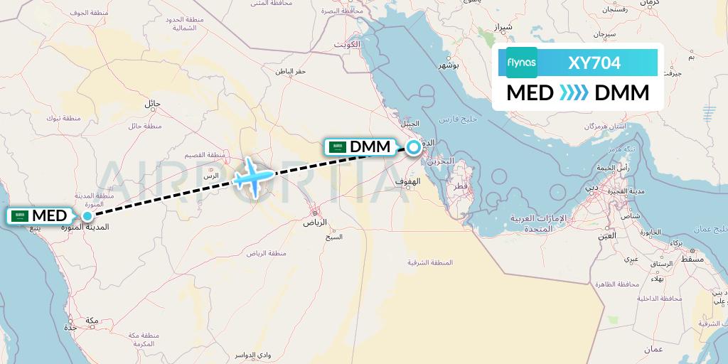 XY704 Flynas Flight Map: Medina to Dammam