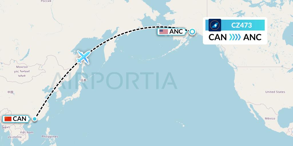 CZ473 China Southern Airlines Flight Map: Guangzhou to Anchorage