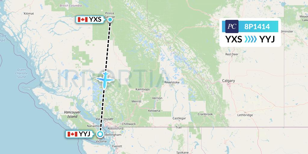 8P1414 Pacific Coastal Airlines Flight Map: Prince George to Victoria
