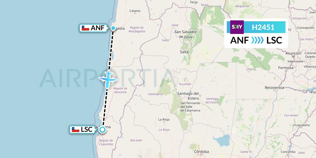 H2451 Sky Airline Flight Map: Antofagasta to La Serena
