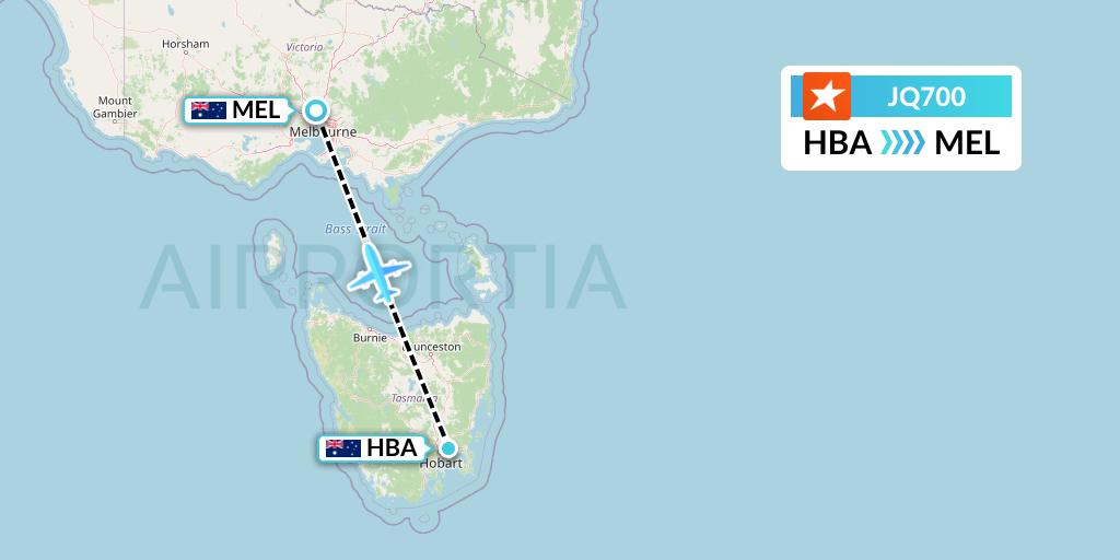 JQ700 Jetstar Airways Flight Map: Hobart to Melbourne