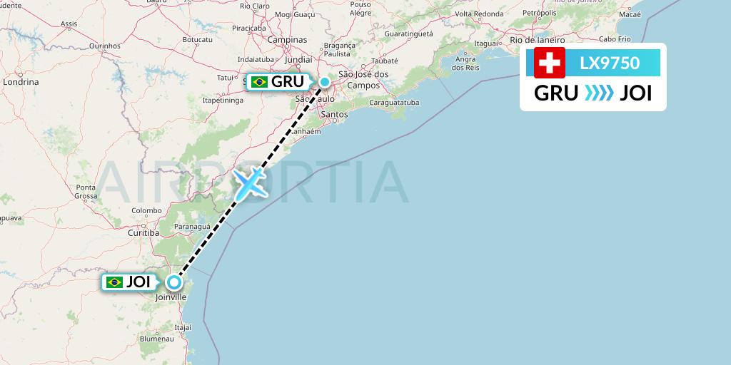 LX9750 Swiss Flight Map: Sao Paulo to Joinville