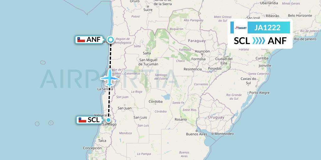 JA1222 JetSMART Flight Map: Santiago to Antofagasta