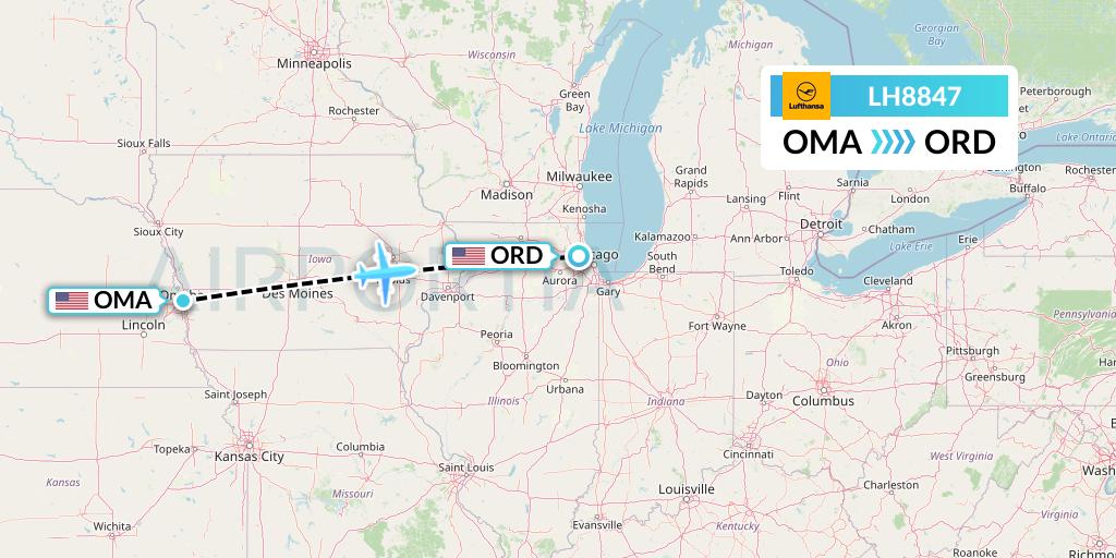 LH8847 Lufthansa Flight Map: Omaha to Chicago