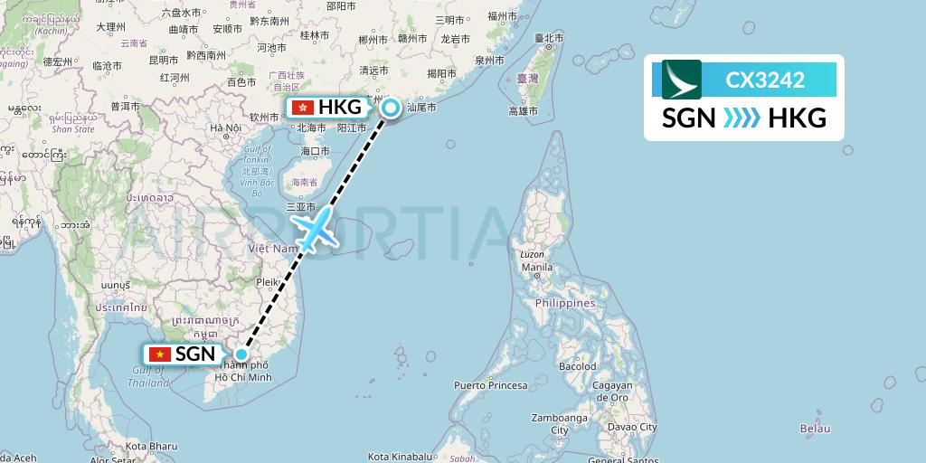 CX3242 Cathay Pacific Flight Map: Ho Chi Minh City to Hong Kong