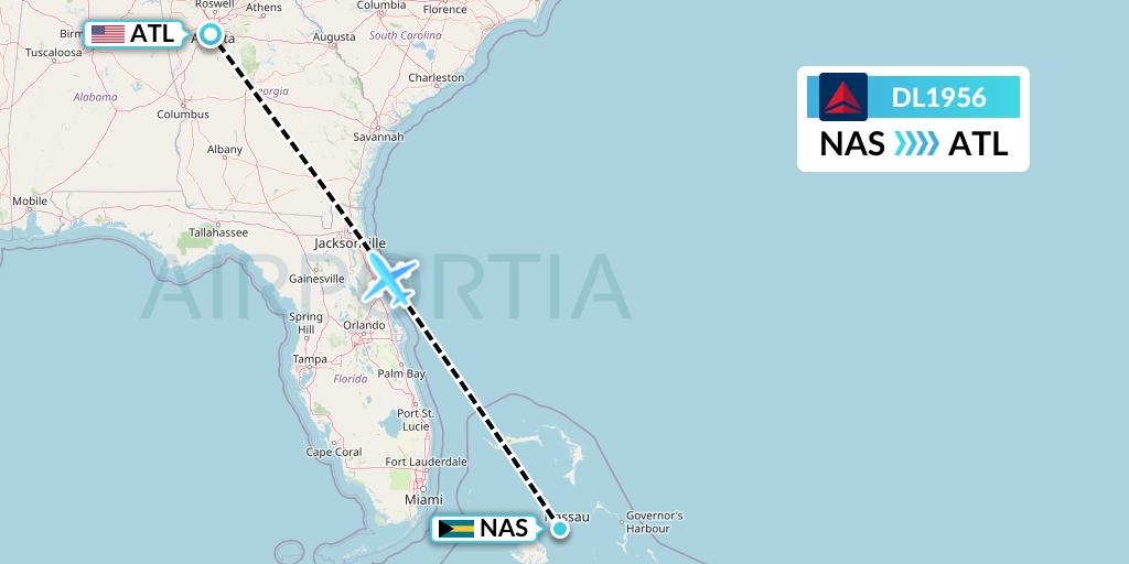 DL1956 Delta Air Lines Flight Map: Nassau to Atlanta
