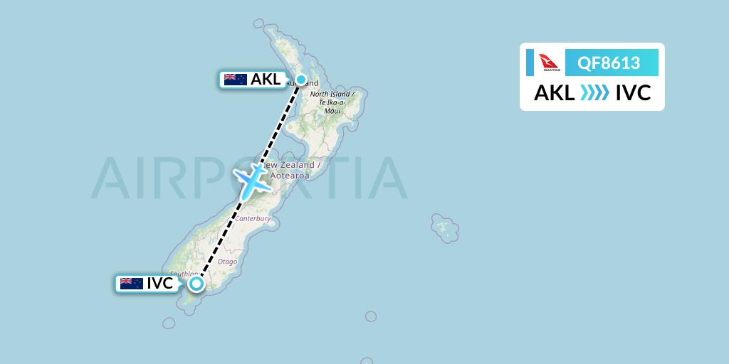 QF8613 Qantas Flight Map: Auckland to Invercargill