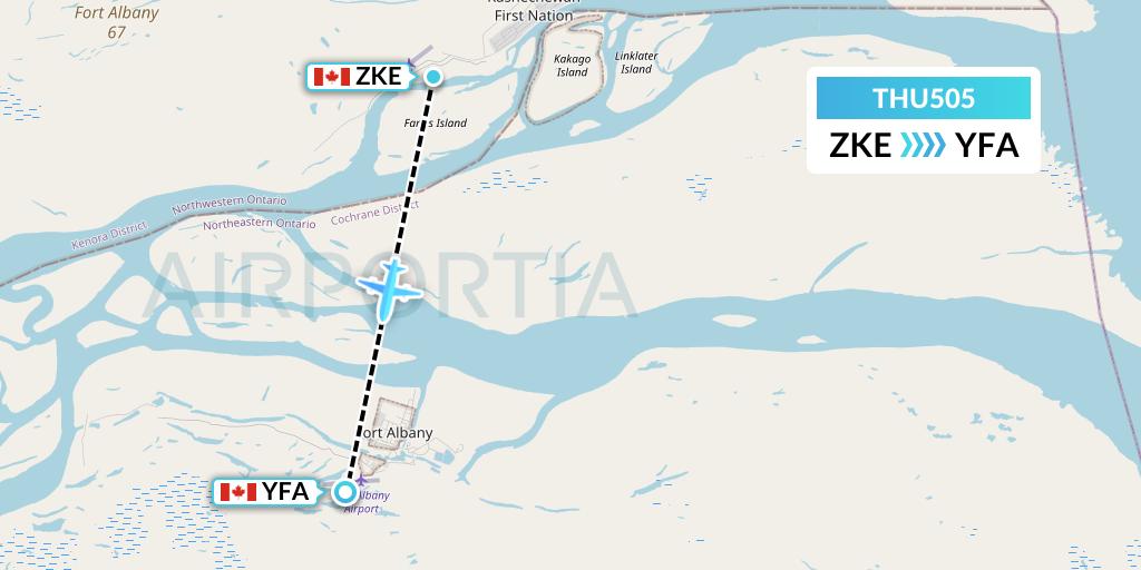 THU505 Thunder Airlines Flight Map: Kashechewan to Fort Albany