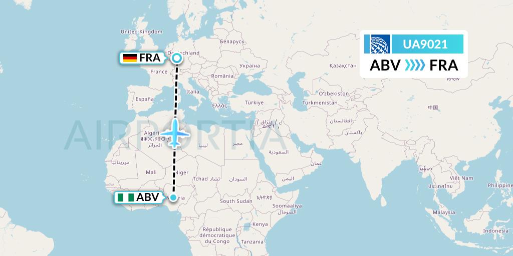 UA9021 United Airlines Flight Map: Abuja to Frankfurt
