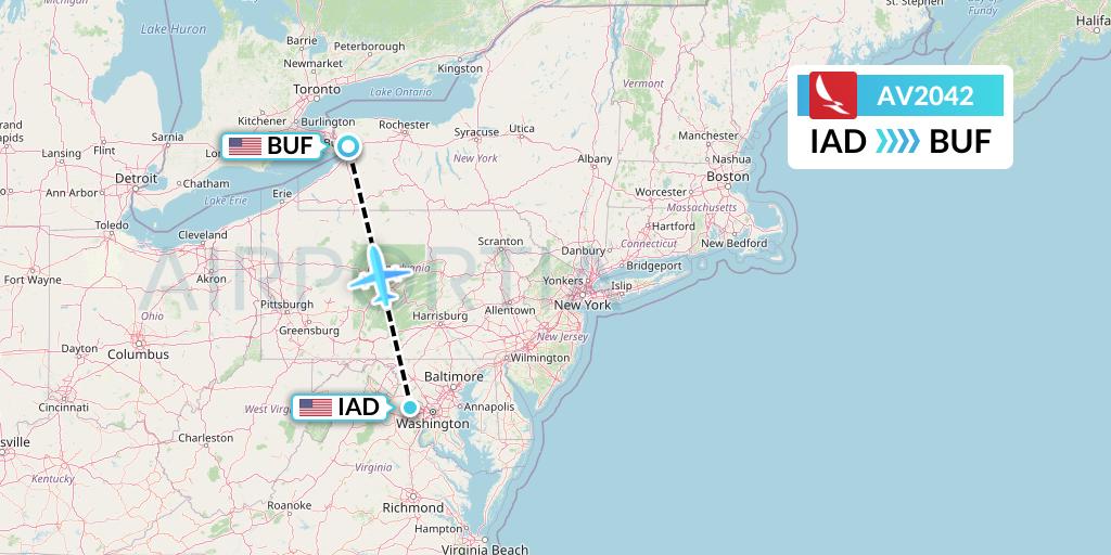 AV2042 Avianca Flight Map: Washington to Buffalo