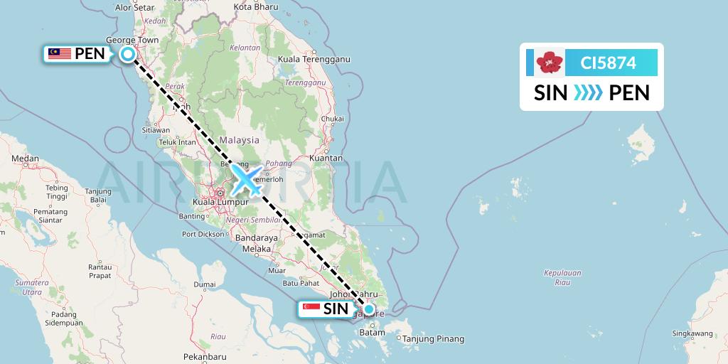 CI5874 China Airlines Flight Map: Singapore to Penang
