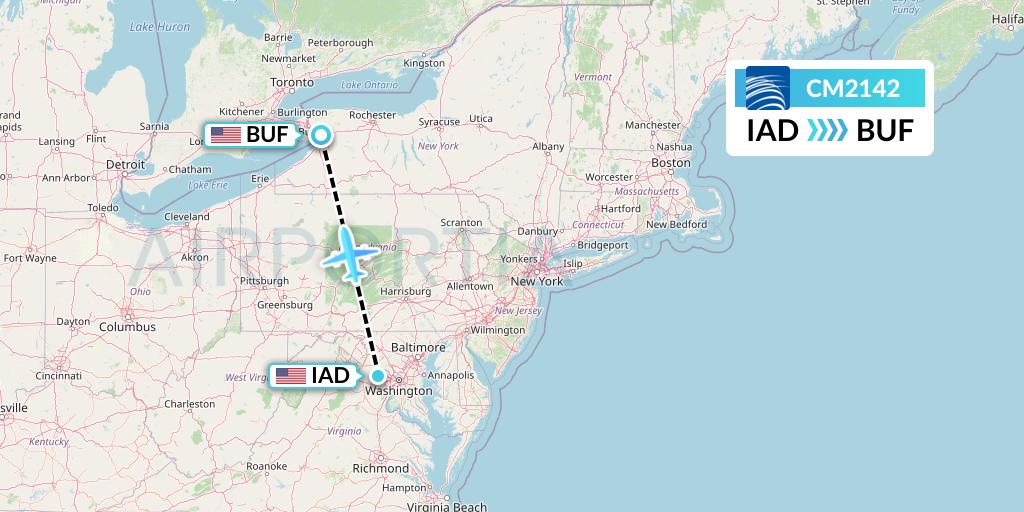 CM2142 Copa Airlines Flight Map: Washington to Buffalo