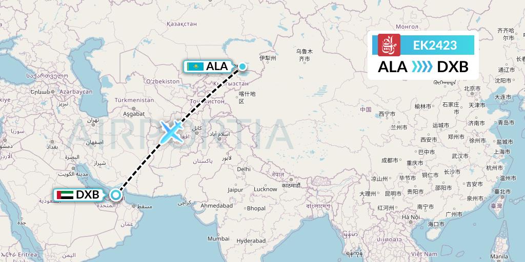 EK2423 Emirates Flight Map: Almaty to Dubai