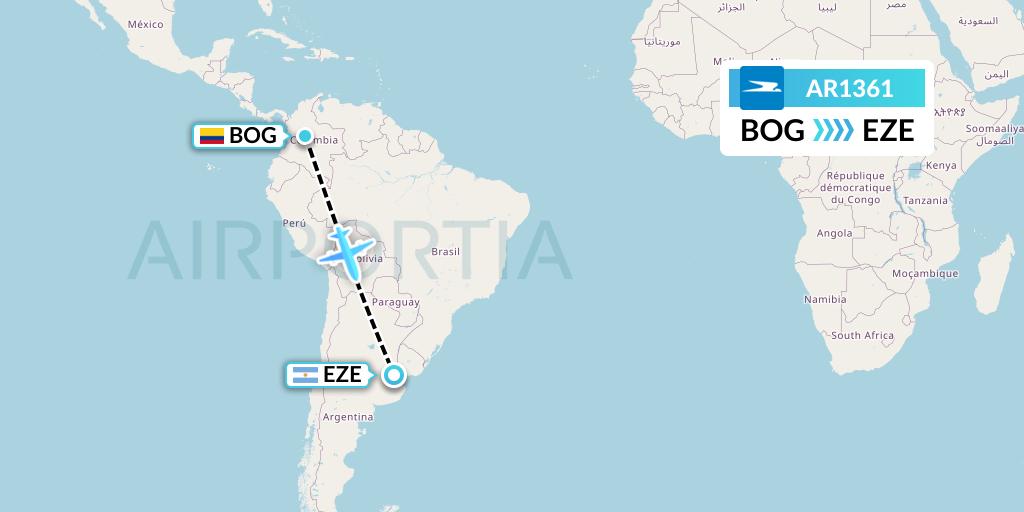 AR1361 Aerolineas Argentinas Flight Map: Bogota to Buenos Aires