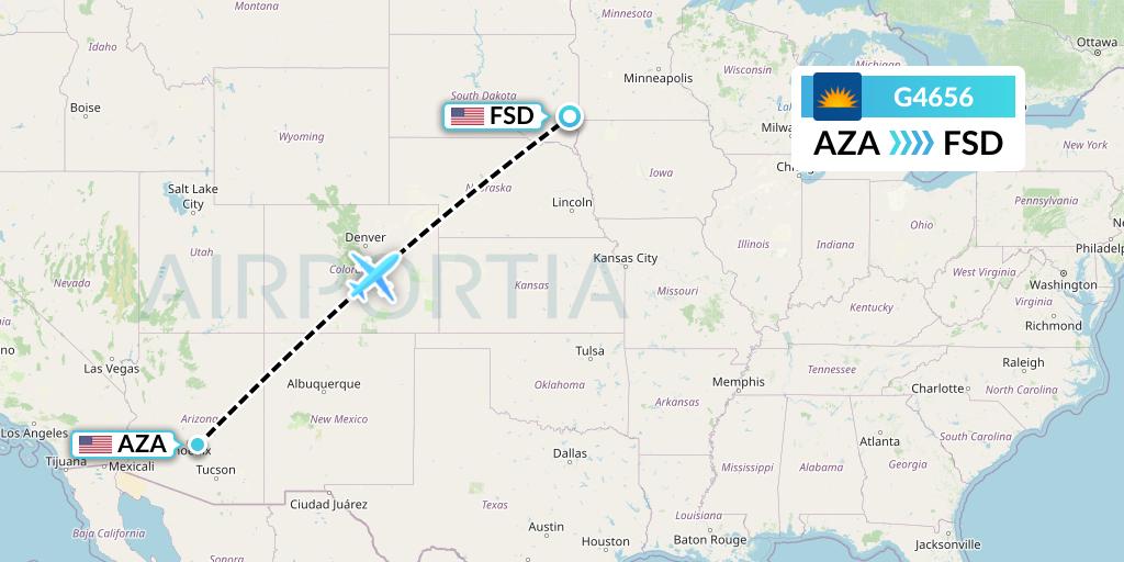 G4656 Allegiant Air Flight Map: Phoenix to Sioux Falls