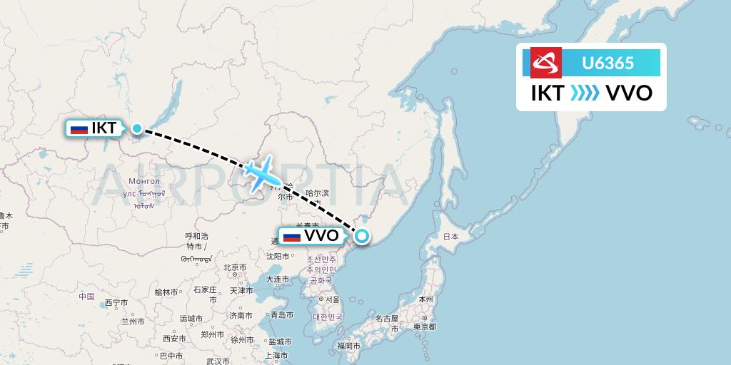 U6365 Ural Airlines Flight Map: Irkutsk to Vladivostok