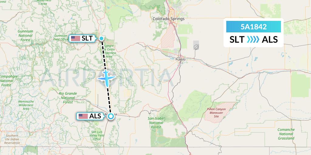 5A1842 Alpine Air Express Flight Map: Salida to Alamosa