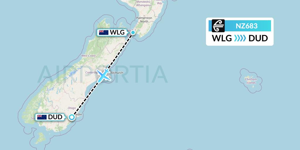 NZ683 Air New Zealand Flight Map: Wellington to Dunedin