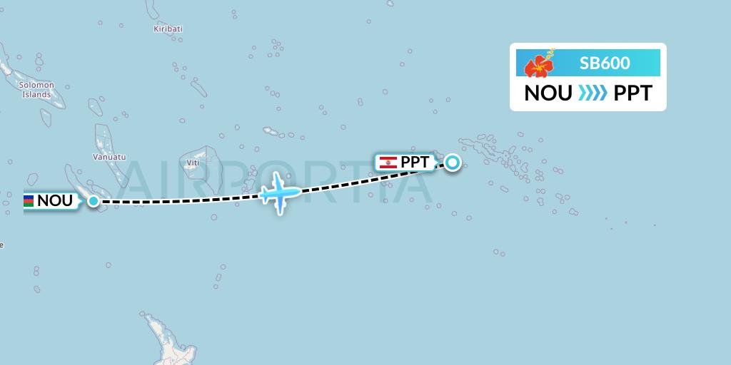 SB600 Aircalin Flight Map: Noumea to Papeete