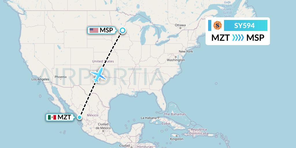 SY594 Sun Country Airlines Flight Map: Mazatlan to Minneapolis