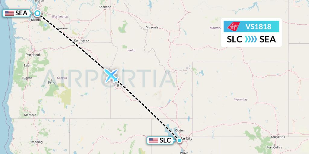 VS1818 Virgin Atlantic Airways Flight Map: Salt Lake City to Seattle