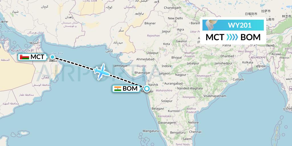 WY201 Oman Air Flight Map: Muscat to Mumbai