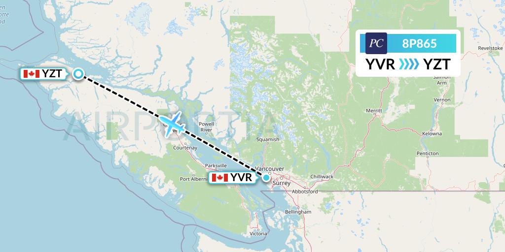 8P865 Pacific Coastal Airlines Flight Map: Vancouver to Port Hardy