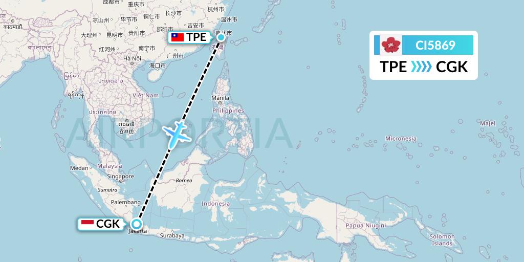 CI5869 China Airlines Flight Map: Taipei to Jakarta