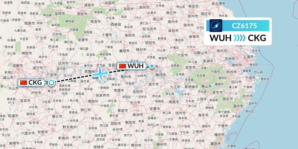 CZ6175 China Southern Airlines Flight Map: Wuhan to Chongqing