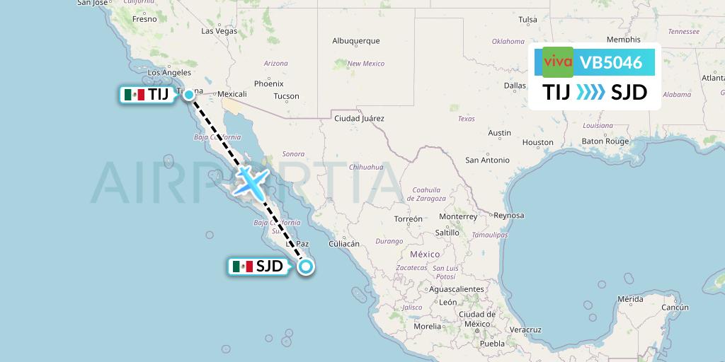 VB5046 VivaAerobus Flight Map: Tijuana to San Jose del Cabo