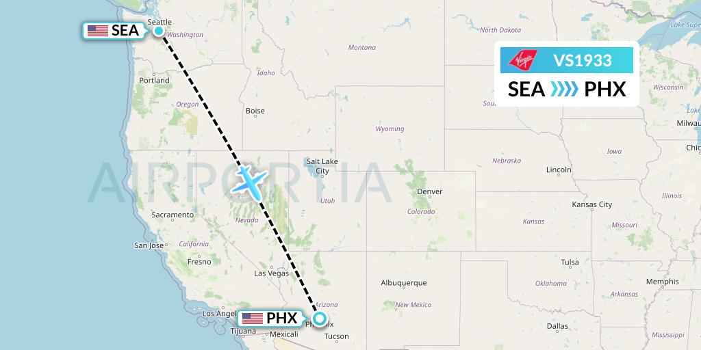 VS1933 Virgin Atlantic Airways Flight Map: Seattle to Phoenix