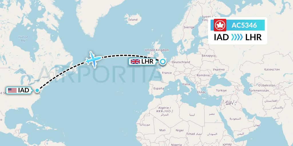 AC5346 Air Canada Flight Map: Washington to London