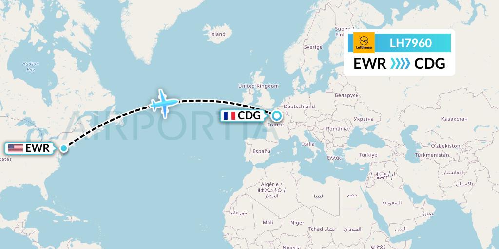 LH7960 Lufthansa Flight Map: New York to Paris