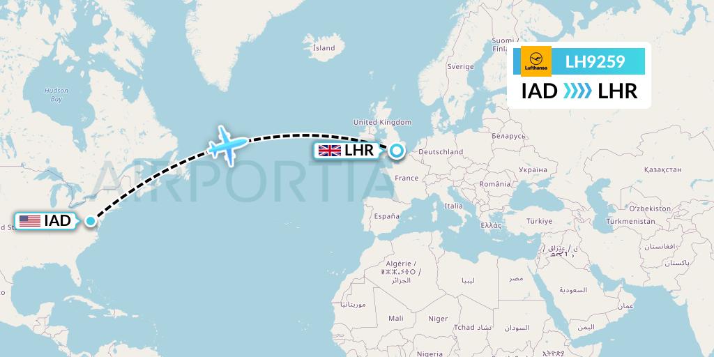 LH9259 Lufthansa Flight Map: Washington to London