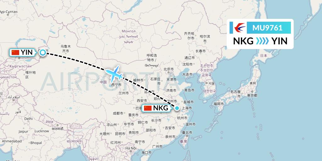 MU9761 China Eastern Airlines Flight Map: Nanjing to Yining