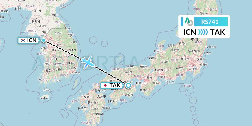 RS741 Air Seoul Flight Map: Seoul to Takamatsu