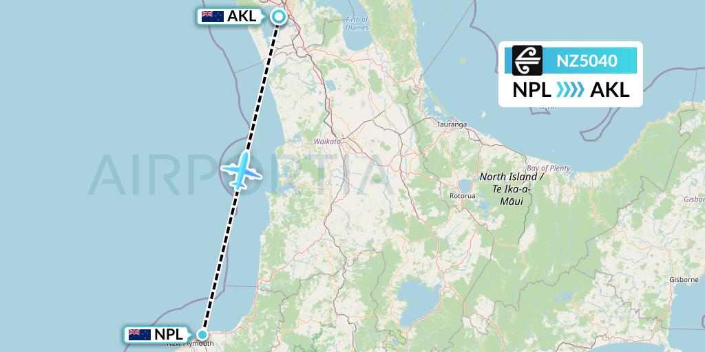 NZ5040 Air New Zealand Flight Map: New Plymouth to Auckland