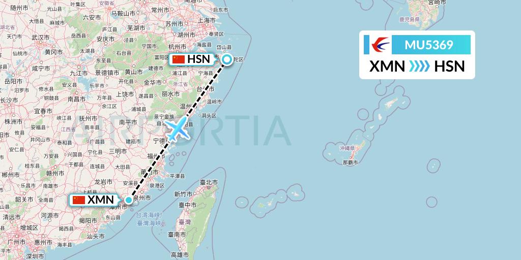 MU5369 China Eastern Airlines Flight Map: Xiamen to Zhoushan