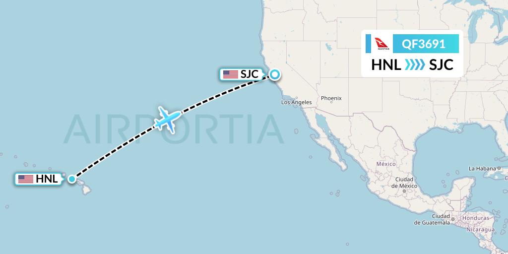 QF3691 Qantas Flight Map: Honolulu to San Jose