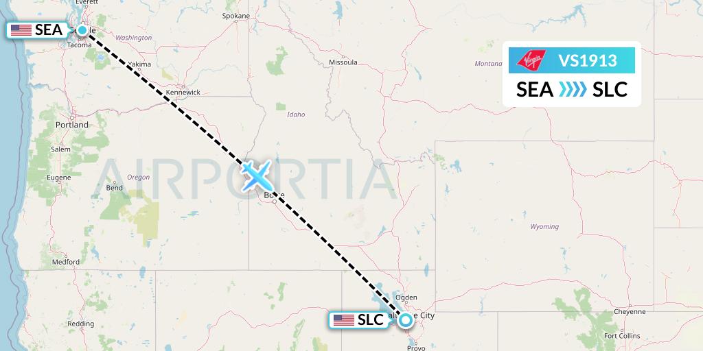 VS1913 Virgin Atlantic Airways Flight Map: Seattle to Salt Lake City