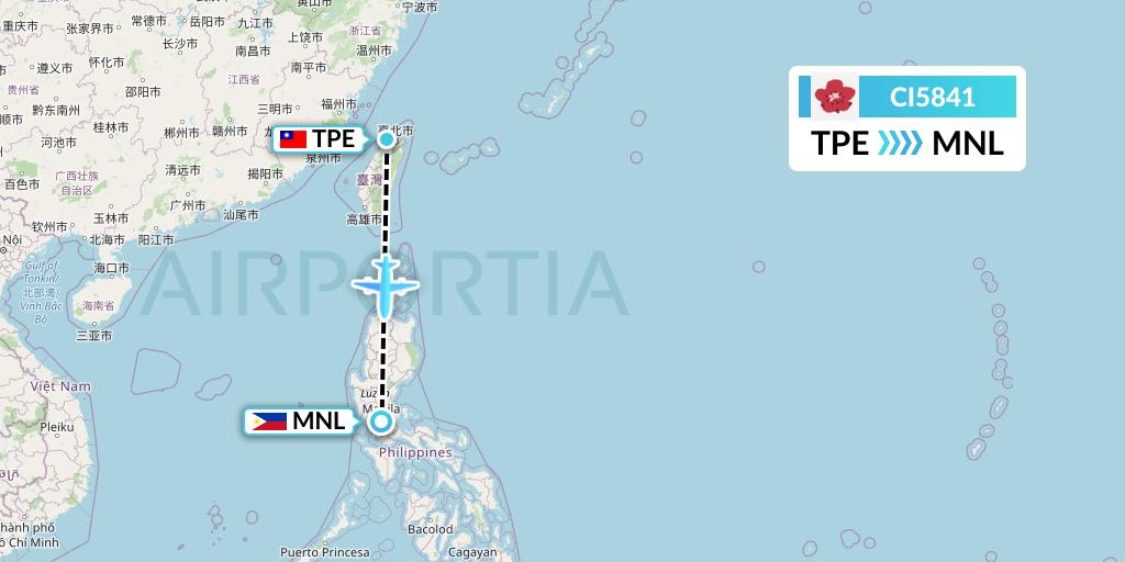 CI5841 China Airlines Flight Map: Taipei to Manila