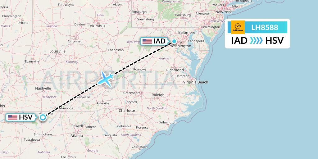 LH8588 Lufthansa Flight Map: Washington to Huntsville