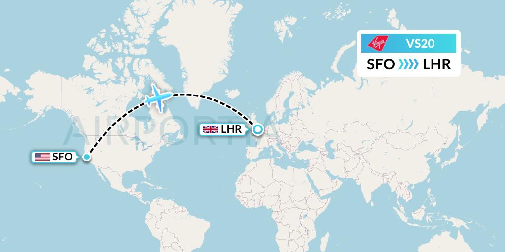 VS20 Virgin Atlantic Airways Flight Map: San Francisco to London