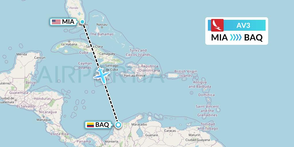 AV3 Avianca Flight Map: Miami to Barranquilla